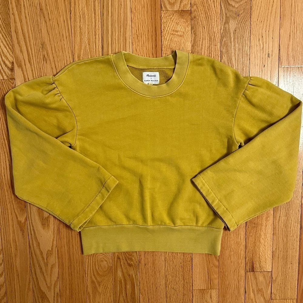 MADEWELL Karen Walker Mustard Yellow Pullover Cotton Sweatshirt Bell Sleeve Sz S